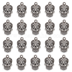 Sunnyclue 30 pz pendenti in lega in stile tibetano,  cadmio& piombo libero, teschio, argento antico, 21.5x13.5x4mm, Foro: 2 mm