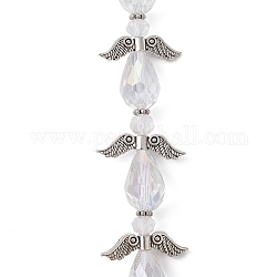 Fili di perle di vetro trasparente elettrolitico a forma di fata angelo, con perline in lega di stile tibetano e filo di nylon, chiaro, 26x22.5x10mm, Foro: 0.7 mm, circa 6pcs/filo, 5.79 pollice (14.7 cm)