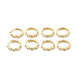 Orecchini a cerchio con zirconi, gioielli in vero ottone placcato oro 18k per le donne,  cadmio& piombo libero, colore misto, 13.5x2mm, ago :0.7~0.8x0.9~1mm