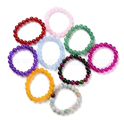Gefärbte natürliche Jade Perlen Stretch-Armbänder, Runde, Mischfarbe, Innendurchmesser: 2-1/8 Zoll (5.4 cm), Perle: 10 mm