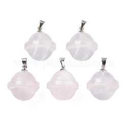 Pendentifs de quartz rose naturel, avec des accessoires en acier inoxydable dans les tons de l'acier inoxydable, planète, 22.5x20mm, Trou: 3x5mm