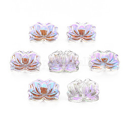 Placcare perle di vetro trasparenti, mezzo placcato, fiore di loto, prugna, 10.5x14.5x7mm, Foro: 1 mm