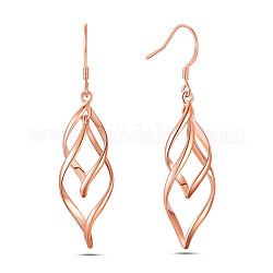 SHEGRACE Brass Dangle Earrings, with 925 Sterling Silver Pins, Leaf, Rose Gold, 48x12mm