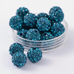 Perles de strass en argile polymère, Grade a, ronde, pp 15, zircon bleu, 10mm, Trou: 1.8~2mm, 6 rangs de strass, pp15 (2.1~2.2mm)