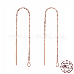 Sterling Silver Stud Earring Findings, Ear Threads, Box Chains, Rose Gold, 68~70x0.65mm, Hole: 1~2mm