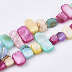 Freshwater Shell Beads Strands, Dyed, Nuggets, Mixed Color, 6~25x4~14x3~7mm, Hole: 1mm, about 96~100pcs/strand, 31.4 inch