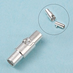 Chiusure magnetiche per tubo di bloccaggio in ottone, colonna, argento, 15x4mm, Foro: 2.8 mm