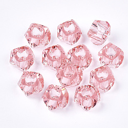 Transparent Resin Beads, Large Hole Beads, Faceted, Polygon, Pink, 13x13x8mm, Hole: 5.5mm