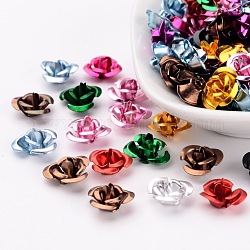 Aluminum Rose Flower, Tiny Metal Beads, Mixed Color, 12x7mm, Hole: 1mm