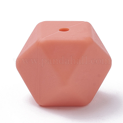 Food Grade Eco-Friendly Silicone Beads, Chewing Beads For Teethers, DIY Nursing Necklaces Making, Faceted Cube, Coral, 17x17x17mm, Hole: 2mm