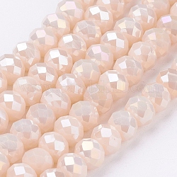 Electroplate Glass Bead Strands, Full Luster Plated, Faceted, Rondelle, Navajo White, 6x4mm, Hole: 1mm, about 95pcs/strand, 17.7 inch