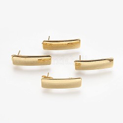 304 Stainless Steel Stud Earring Findings, Earring Cabochon Setting Post Cup, with Loop, Ear Nuts/Earring Backs, Long-Lasting Plated, Rectangle, Light Gold, 21x6x1mm, Hole: 4mm, Pin: 0.6mm