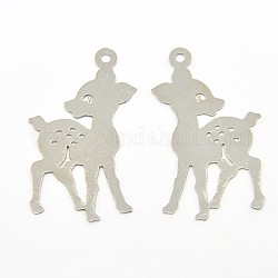 Brass Etched Metal Embellishments Animal Pendants, Sika Deer, Platinum, 27x16x0.3mm, Hole: 1mm