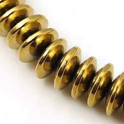 Non-magnetic Synthetic Hematite Beads Strands, Disc, Golden Plated, 8x3mm, Hole: 1mm, about 121pcs/strand, 15.5 inch