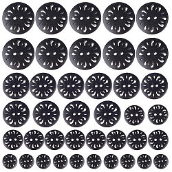 Gorgecraft 40 шт. 4 стильные плоские круглые 2-дырочные основные швейные пуговицы, Деревянные пуговицы, чёрные, 13~28x4~5 мм, отверстие : 1.2~3 мм, 10шт / стиль