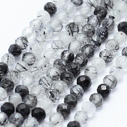 Naturale nero rutilato perle di quarzo fili, sfaccettato, tondo, 2~2.5mm, Foro: 0.5 mm, circa 195~208pcs/filo, 15.7 pollice (40 cm)