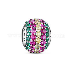 Tinysand rondelle rhodié 925 perles européennes en argent sterling, Perles avec un grand trou   , avec Serti pavé zircon cubique coloré, platine, 12.51x9.87x12.02mm, Trou: 4.31mm