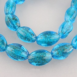Gold Sand Lampwork Twisted Oval Beads Strands, DeepSky Blue, 16x9x9mm, Hole: 2mm, about 25pcs/strand, 15.7inch
