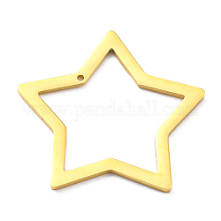 304 Stainless Steel Pendants, Hollow, Star Charm, Real 14K Gold Plated, 21x22x1mm, Hole: 0.8mm