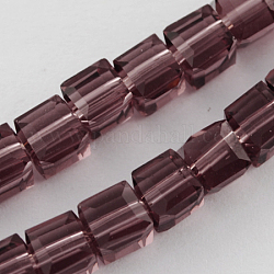 Hilos de abalorios de vidrio, facetados, cubo, púrpura, 7~8x7~8x7~8mm, agujero: 1 mm, aproximamente 72 pcs / cadena, 21.6 pulgada