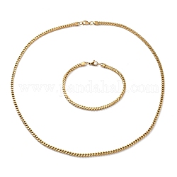 304 chaînes de corde en acier inoxydable bracelets et colliers ensembles de bijoux, avec fermoir pince de homard, or, 23-5/8 pouce (60 cm), 9-1/8 pouce (23 cm), 3mm