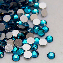 Perle en verre de dos plat, Grade a, dos plaqué, facette, demi-rond, zircon bleu, 4.6~4.8mm, environ 1440 pcs / sachet 