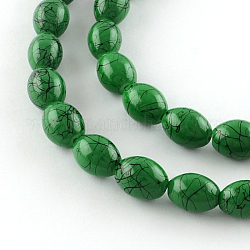 Hornear pintado hebras de abalorios de vidrio banco de estirado, oval, verde, 13.5~14x10~10.5mm, agujero: 1.5 mm, aproximamente 57 pcs / cadena, 31.4 pulgada