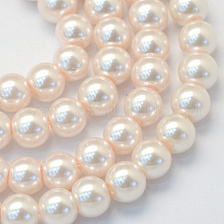 Dipinto di cottura di perle di vetro filamenti di perline, perlato, tondo, bianco antico, 5~6mm, Foro: 1 mm, circa 186pcs/filo, 31.4 pollice