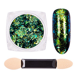 Nail Art Glitter Flakes, Starry Sky/Mirror Effect, Iridescent Glitter Flakes, with One Brush, Light Sea Green, 30x30x17mm, about 0.3g/box