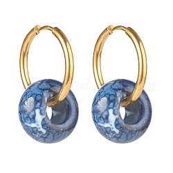 Серьги-кольца Rondelle из натурального океана с белым нефритом, 304 украшение из нержавеющей стали для женщин, Marine Blue, 27 мм, штифты : 1 мм