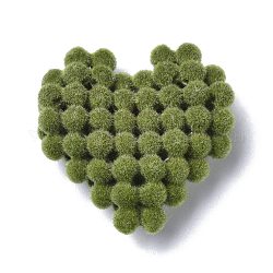 Perline floccate in resina intrecciata, cuore, verde oliva scuro, 30x31x11mm