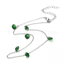 Ожерелья с цирконами, с 304 ожерельем из нержавеющей стали и железной витой цепью, зелёные, 14.5 дюйм (37 см), 1.5 мм