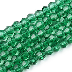 Abalorios de vidrio transparente hebras, facetados, bicono, verde mar, 3x2.5mm, agujero: 0.7 mm, aproximamente 162~185 pcs / cadena, 12.76~14.61 pulgada (32.4~37.1 cm)