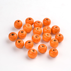Dyed Natural Wood Beads, Macrame Beads Large Hole, Round, Nice for Children's Day Gift Making, Lead Free, Orange, about 14mm wide, about 13mm high, hole: 4mm, about 1200pcs/1000g