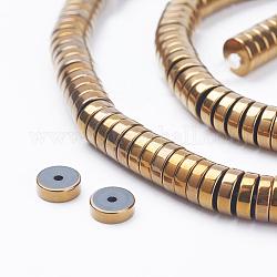 Electroplate Non-Magnetic Synthetic Hematite Beads Strands, Heishi Beads, Flat Round/Disc, Golden Plated, 8x2mm, Hole: 1mm, about 188pcs/strand, 15.4 inch(39.3cm)