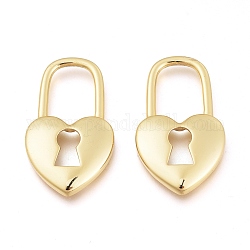 Brass Pendants, Lock, Real 18K Gold Plated, 27x15.5x3mm, Hole: 12x9mm