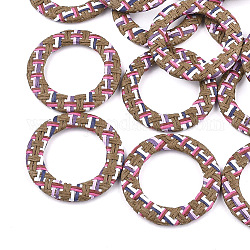 Handmade Raffia Woven Linking Rings, with Iron & Aluminum Findings, Platinum, Saddle Brown, 50.5x6mm, Inner Diameter: 33mm