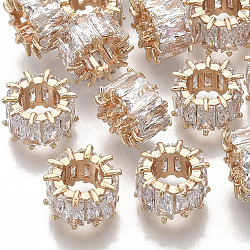 Messing Mikro ebnen Zirkonia European Beads, Großloch perlen, Nickelfrei, Rondell, Transparent, echtes 18k vergoldet, 10x6 mm, Bohrung: 5.5 mm