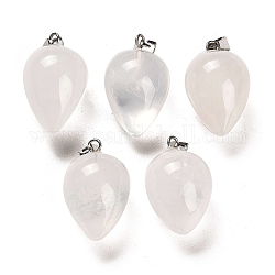 Pendentifs de cristal de quartz naturel, pendentifs en cristal de roche, avec le fer de platine plaqué bélières snap on, larme, 24~25x15~16mm, Trou: 7x3.5mm