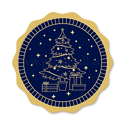 Самоклеящиеся наклейки с тиснением золотой фольгой, стикер украшения медали, плоско-круглые, узор Рождество дерево, 5x5 см