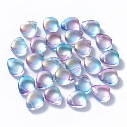 Perles de verre peintes par pulvérisation transparent, perles percées, avec de la poudre de paillettes, larme, bleu ciel, 12.5x10.5x5.5mm, Trou: 0.9mm