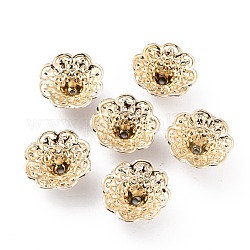 Capuchons de perles de fleurs en filigrane en alliage, Plaqué longue durée, sans plomb et sans nickel, or, 18x7mm, Trou: 1mm