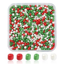 55.5g 3 couleurs de perles de rocaille de verre de peinture de cuisson, lustre de couleurs opaques, ronde, pour noël, couleur mixte, 3~3.5x2mm, Trou: 1~1.2mm, 18.5 g / couleur