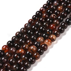 Chapelets de perles d'agate naturelle, ronde, teints et chauffée, chocolat, 6mm, Trou: 1mm, Environ 64 pcs/chapelet, 14.5 pouce