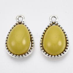 Alloy Pendants, with Acrylic Beads, teardrop, Antique Silver, Gold, 20x13x6mm, Hole: 1.5mm