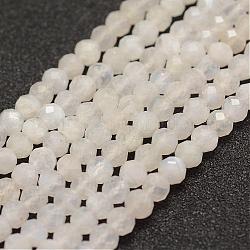 Brins de perles de pierre de lune arc-en-ciel naturel, facette, ronde, 4mm, Trou: 1mm, Environ 86~100 pcs/chapelet, 15.1~15.5 pouce (38.5~39.5 cm)