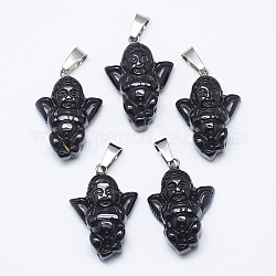 Naturale agata nera pendenti, con moschettone in acciaio inossidabile, angelo, platino, 26~28x18~20x8~9mm, Foro: 7.5x4 mm