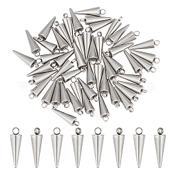 Unicraftale 50Pcs 303 Stainless Steel Charms, Spike/Cone Charm, Stainless Steel Color, 16x5mm, Hole: 2mm