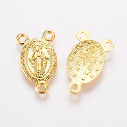 Stile tibetano componente link lampadario in lega, 3 connettori ad anello, pezzi del rosario, ovale con virgin mary, oro, 16.5x10x1mm, Foro: 1.5 mm