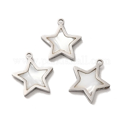304 charms stella in acciaio inox, con shell, colore acciaio inossidabile, 15x14x2mm, Foro: 1.2 mm